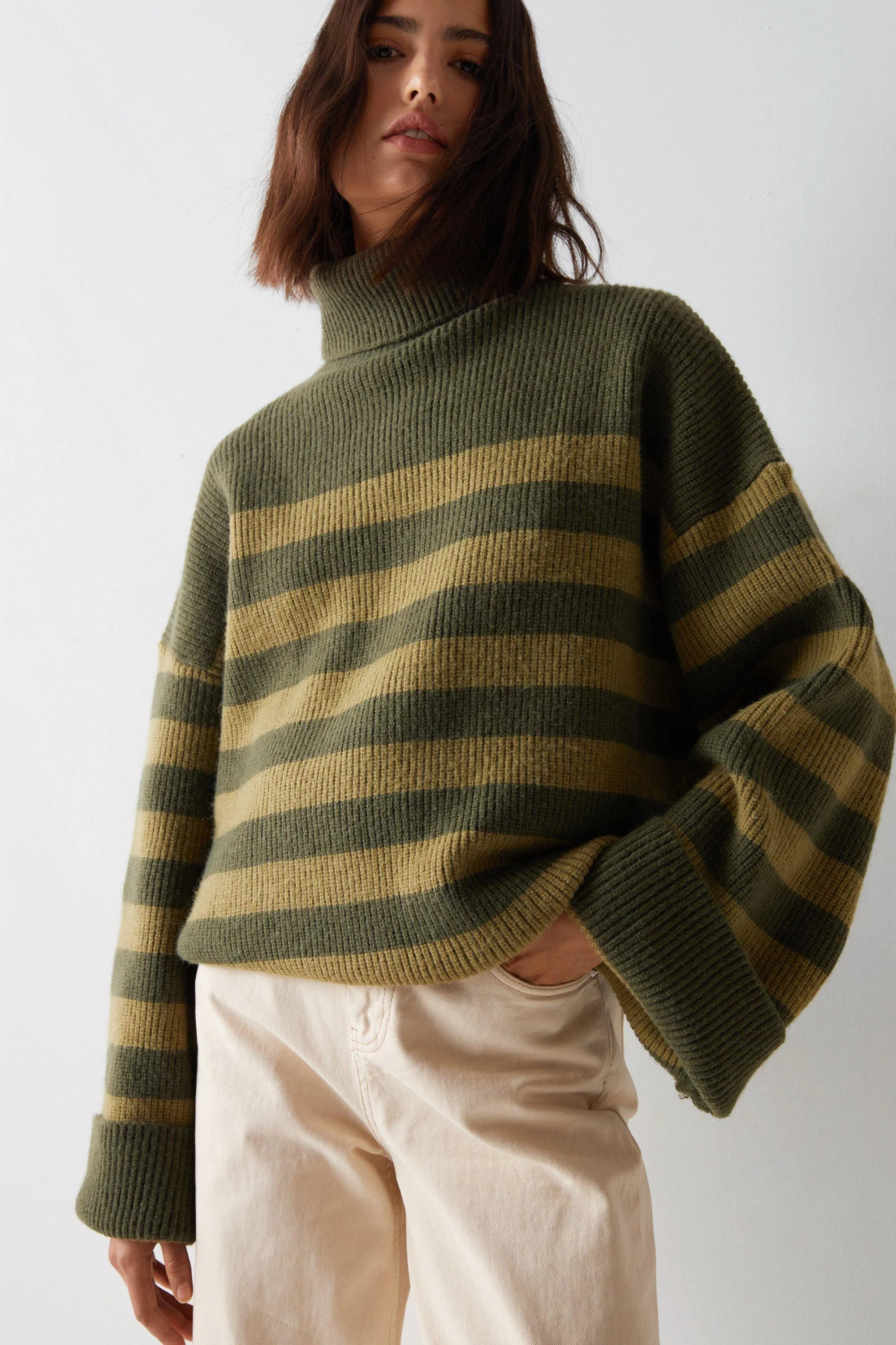 Warehouse Oversized Funnel Neck Stripe Jumper - Shop Now