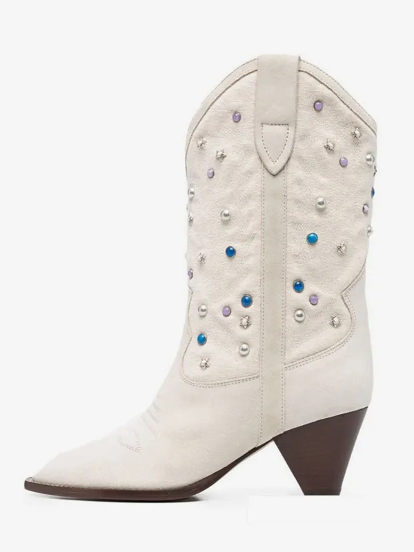 Western Studded Stud Pointed Toe Boots