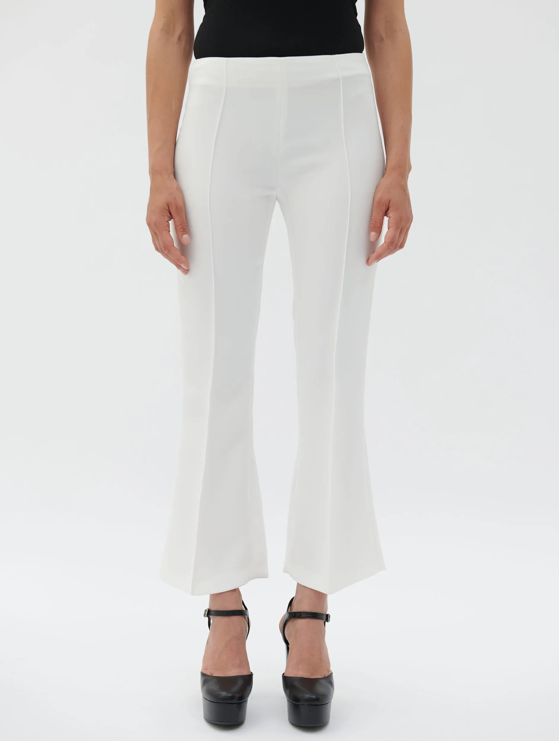 White crepe 7/8 length flared trousers