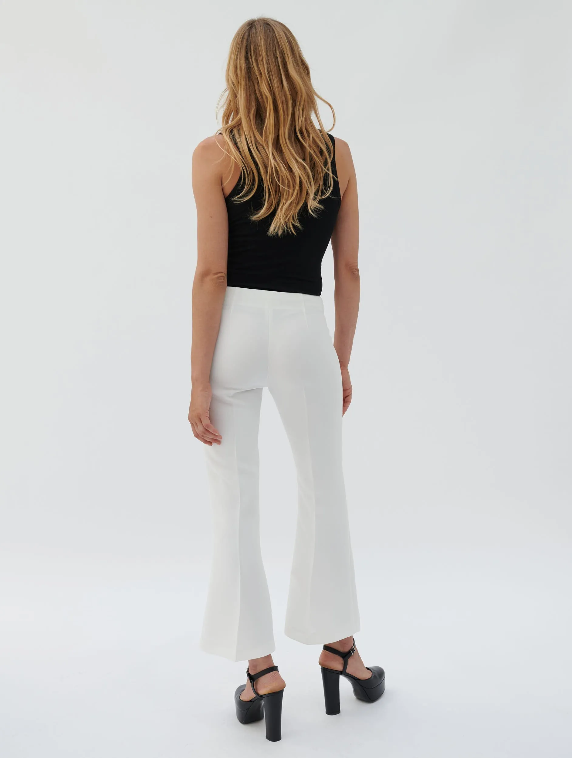 White crepe 7/8 length flared trousers