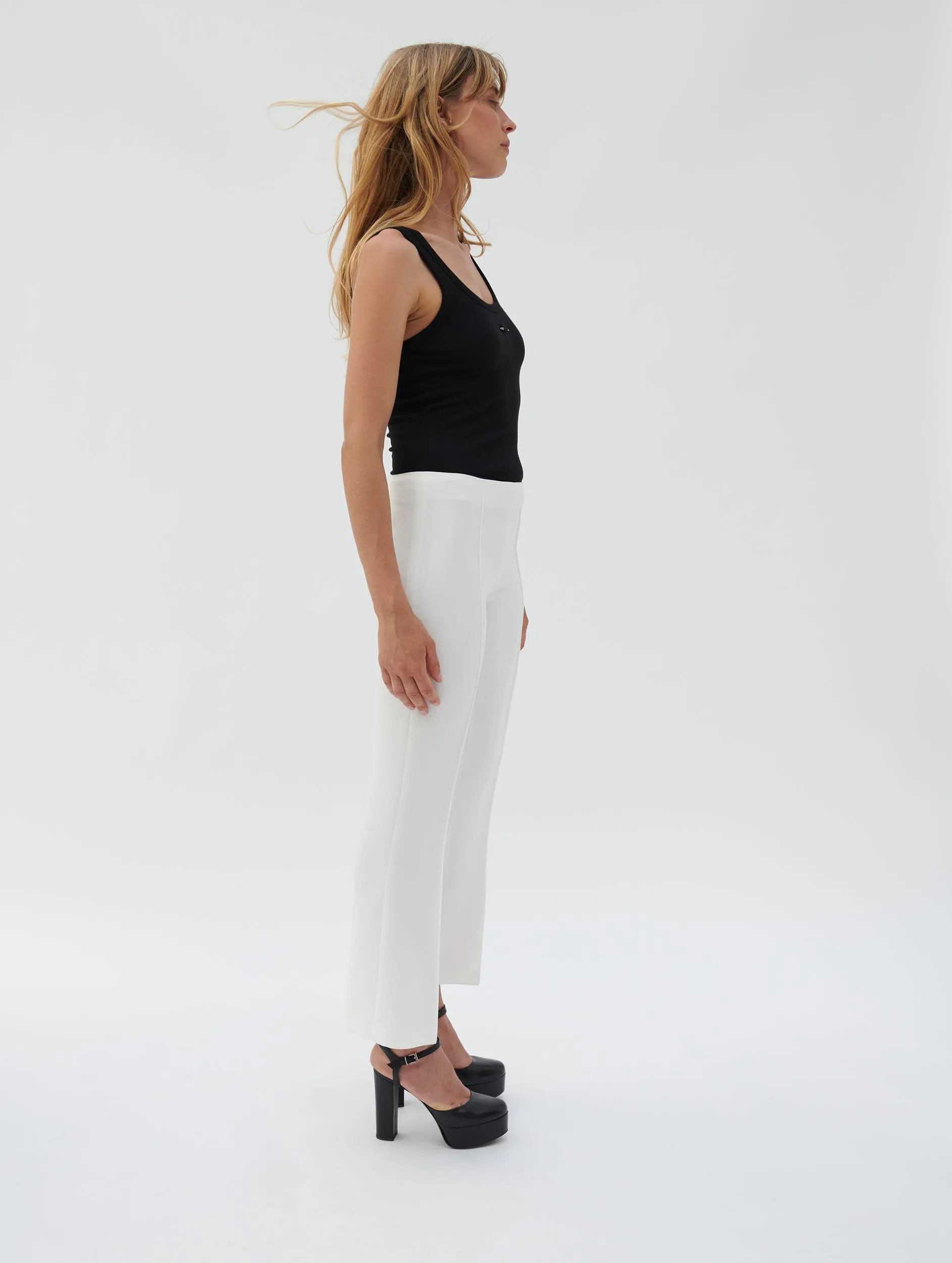 White crepe 7/8 length flared trousers