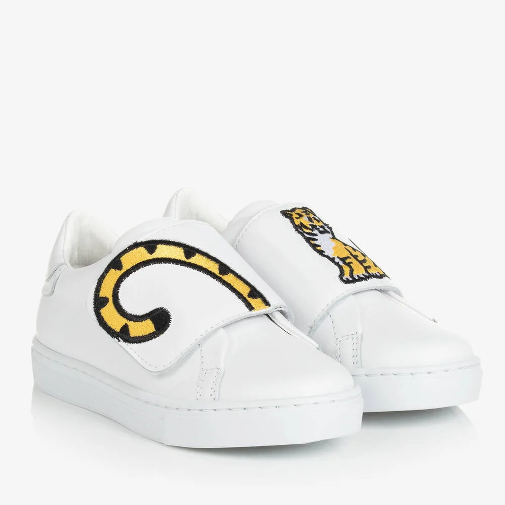 White KOTORA Tiger Leather Trainers