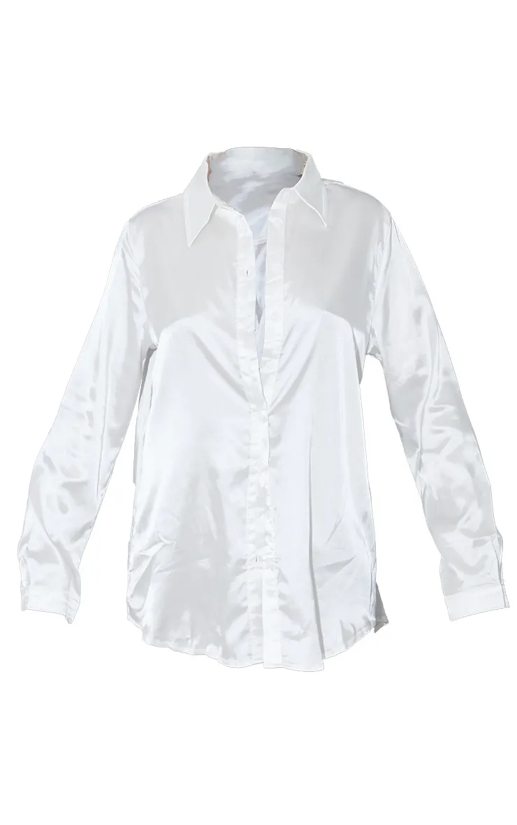 White Satin Button Front Shirt | Jumpers