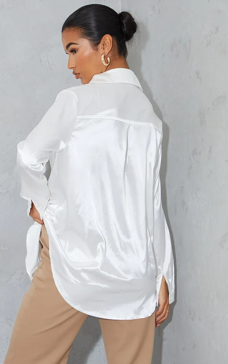 White Satin Button Front Shirt | Jumpers