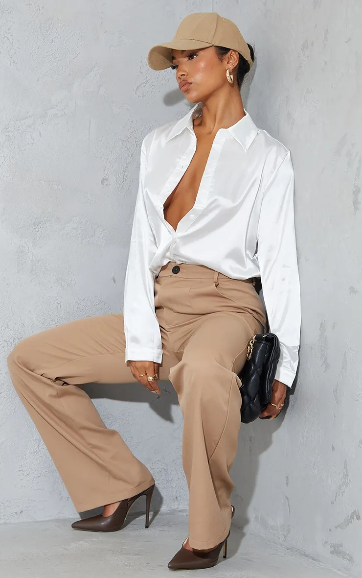 White Satin Button Front Shirt | Jumpers