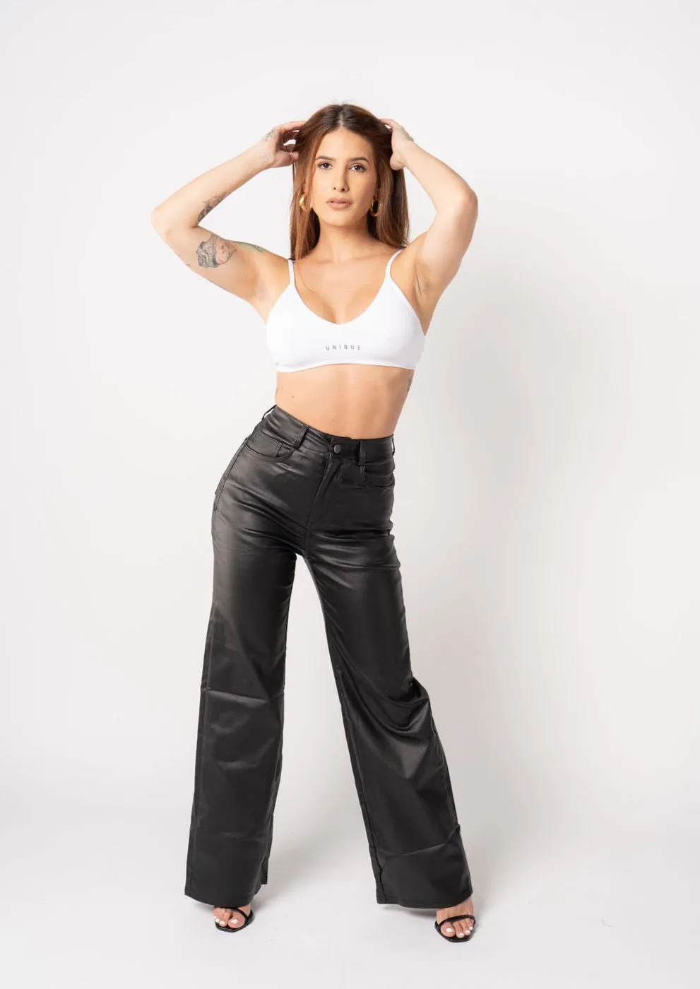 Wide Leg Leather Jeans