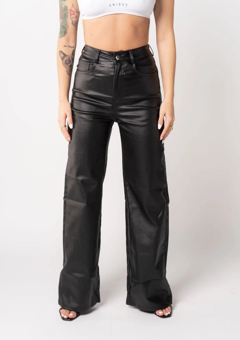 Wide Leg Leather Jeans