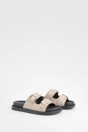 Wide Width Stud Detail Buckle Footbed Buckle Slides