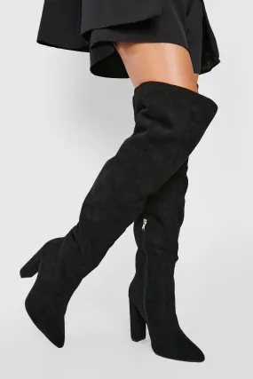 Wide Width Thigh High Block Heeled Boots