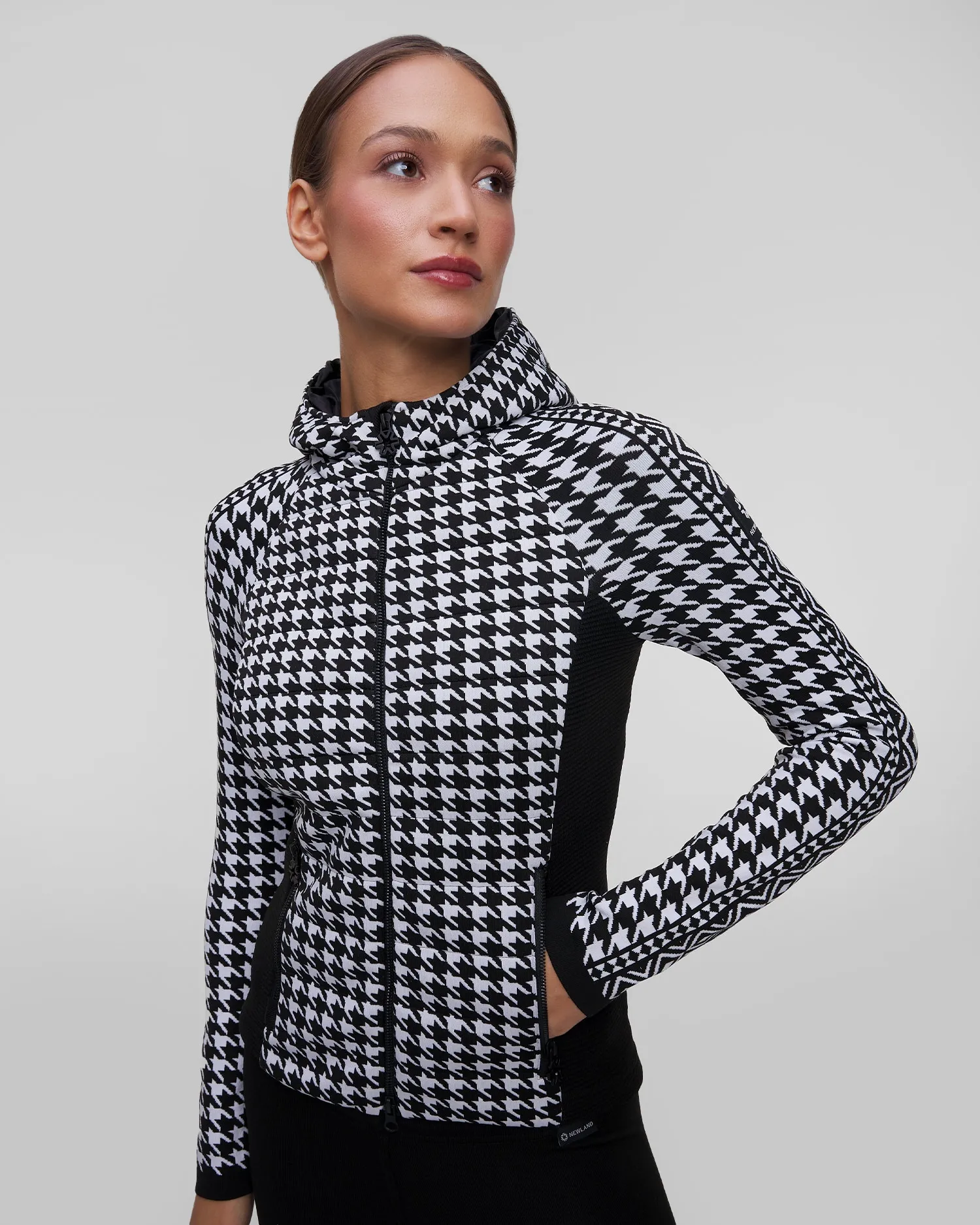 Women's houndstooth hybrid jacket with hood Newland Hera N46378-108