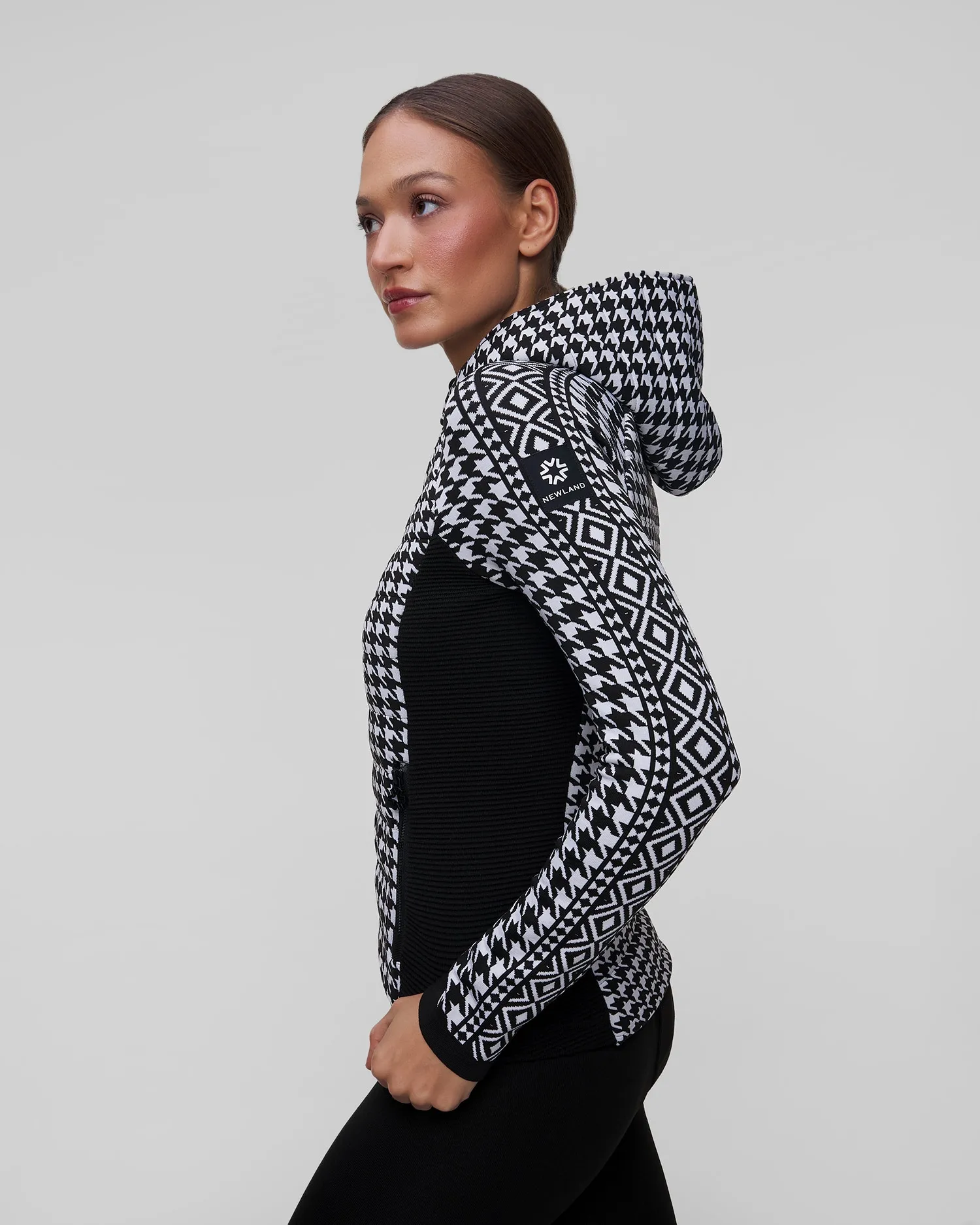 Women's houndstooth hybrid jacket with hood Newland Hera N46378-108