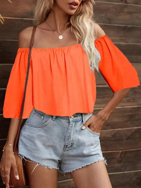 Women's Blouses Solid One-Shoulder Mid Sleeve Blouse