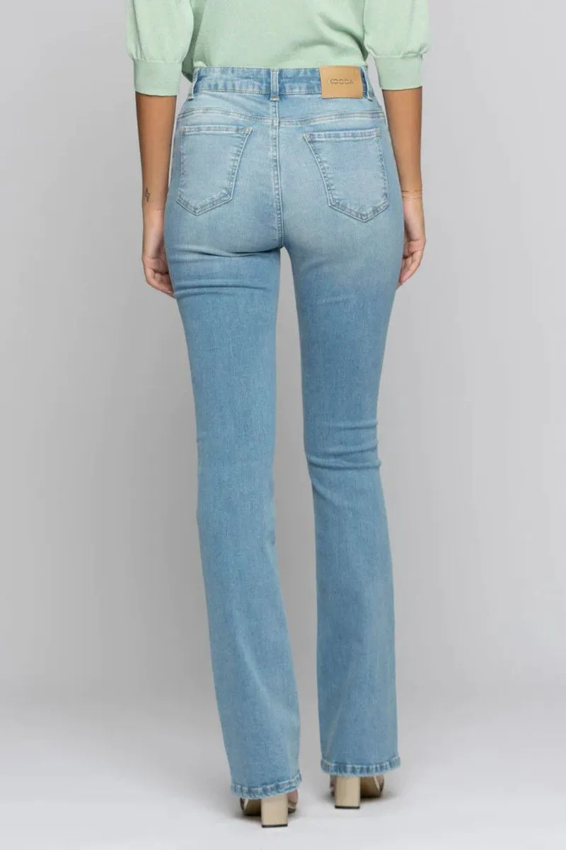 Women's Blue Distressed Straight Leg Jeans