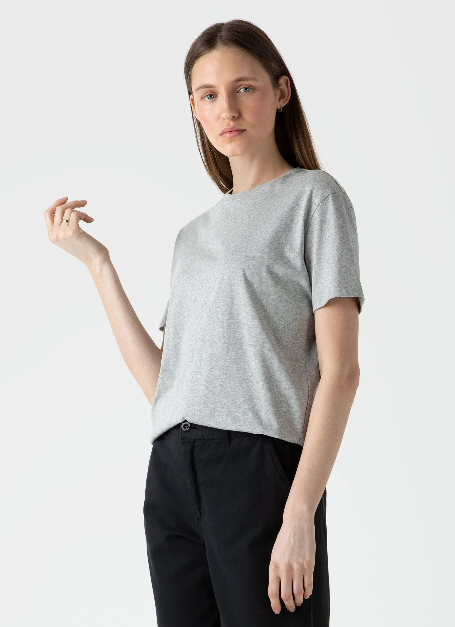 Grey Melange Women's Boy Fit T-shirt.