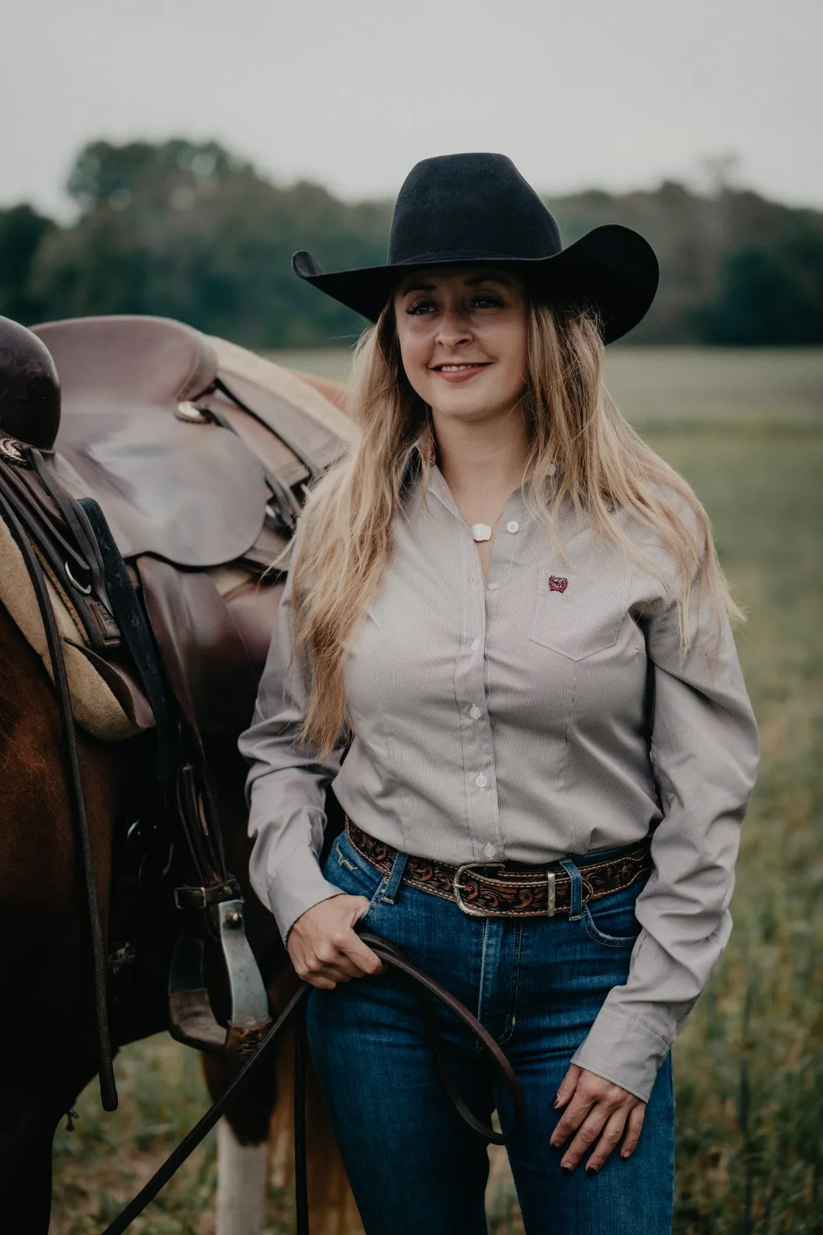 Women's CINCH Mini Stripe Cream Button Up Shirt (XS-XXL)