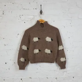 Womens Cropped Sheep Picture Knit Novelty Knit Jumper - Brown - Womens S