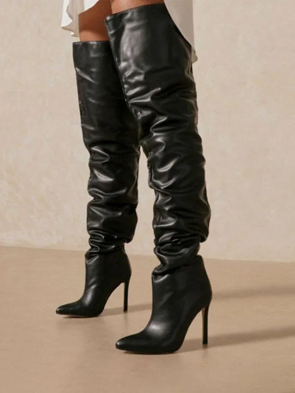 Women's Stiletto Heel Wide Thigh High Boots