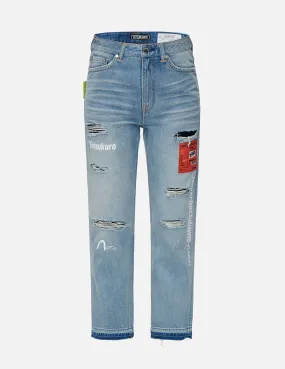 Woven Label Ripped Relaxed Fit Jeans