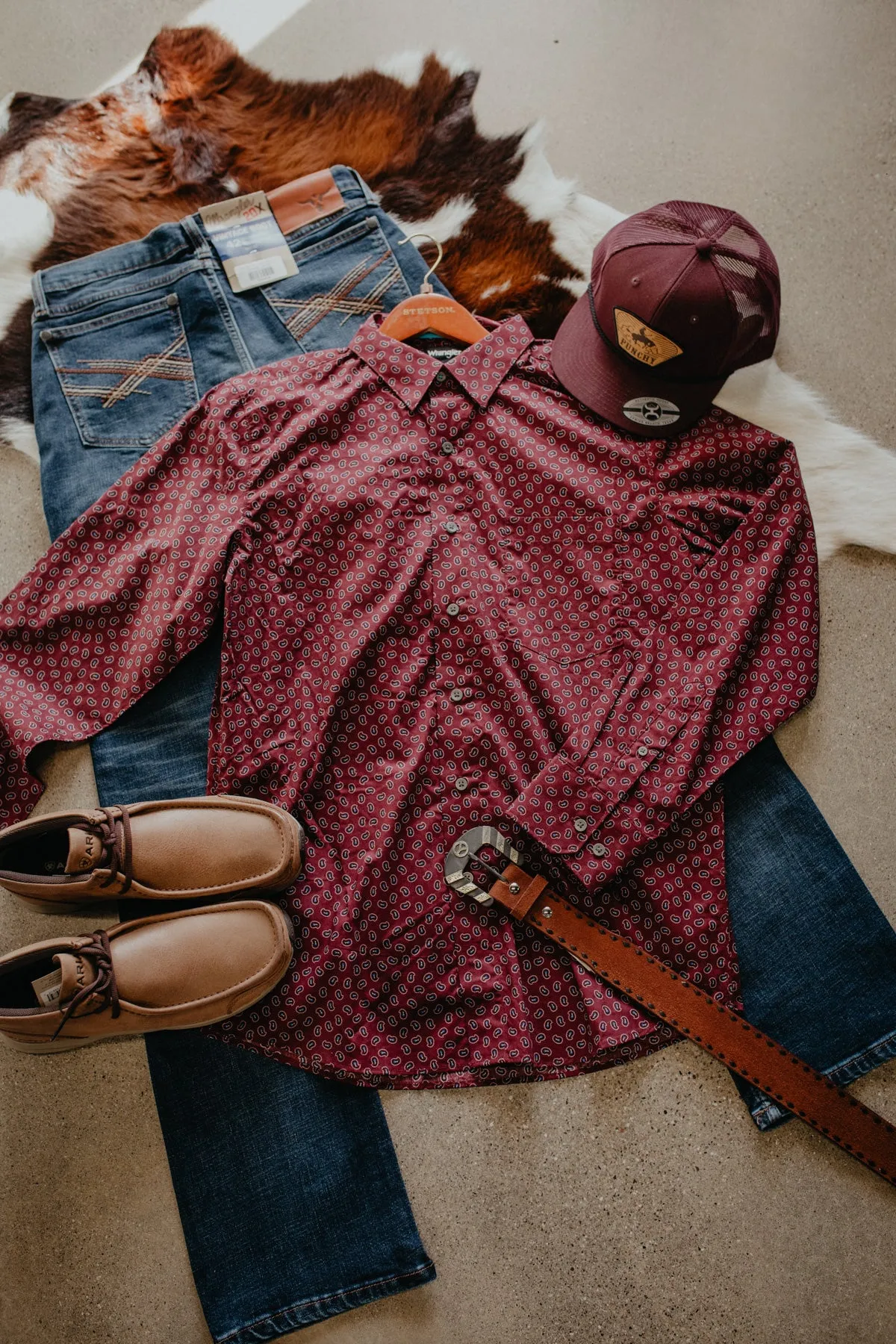 Wrangler X Cody Johnson Maroon Paisley Button Down Shirt (S-XXL)