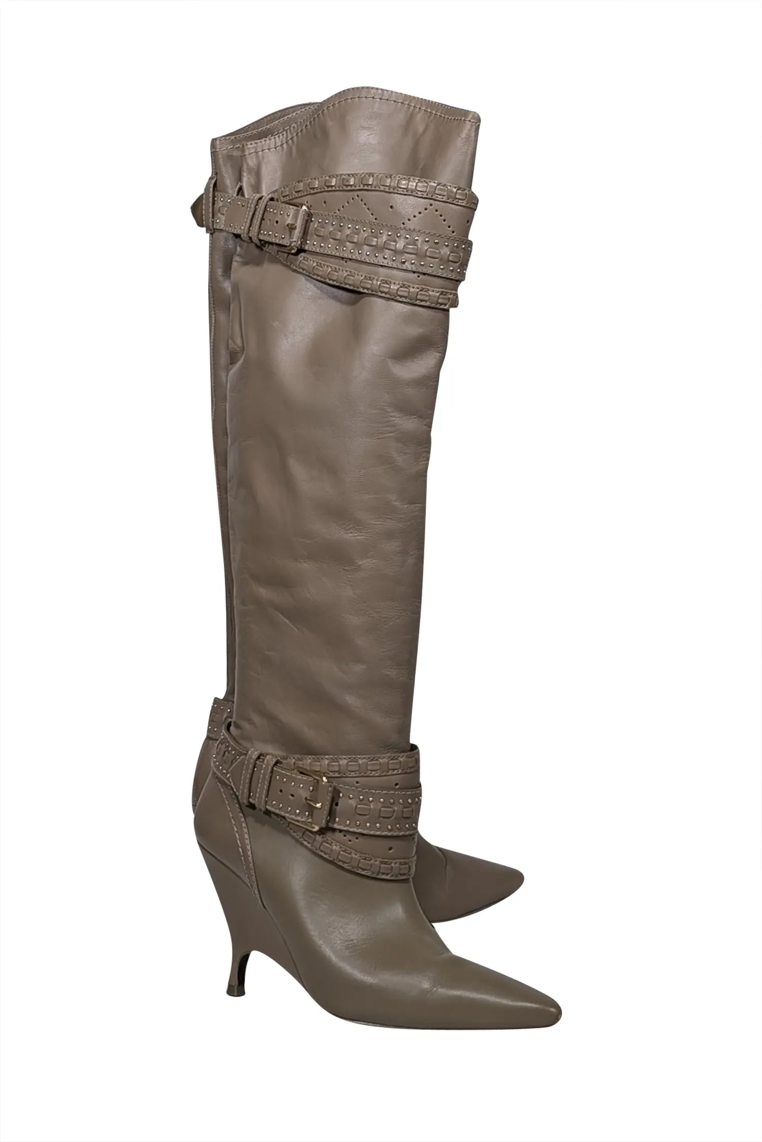 Zimmermann - Taupe Leather Knee High Heeled Boots Sz 10