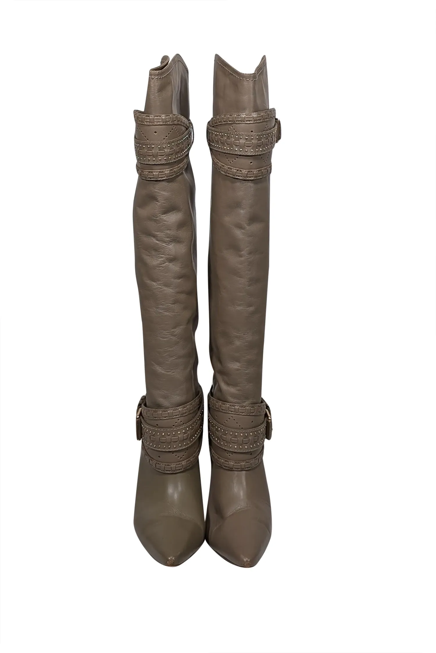 Zimmermann - Taupe Leather Knee High Heeled Boots Sz 10