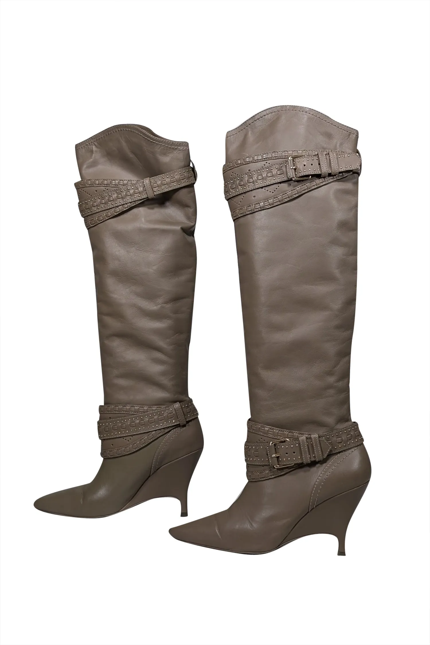 Zimmermann - Taupe Leather Knee High Heeled Boots Sz 10