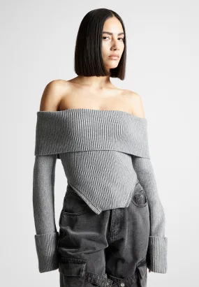 Zip Detail Knit Bandeau Top - Grey