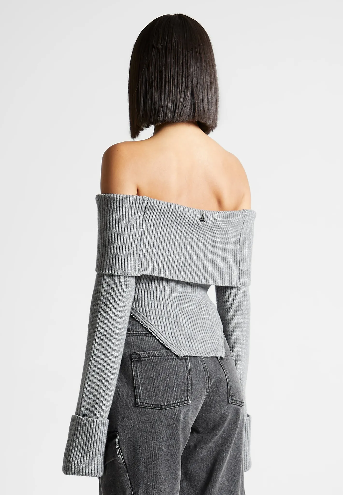 Zip Detail Knit Bandeau Top - Grey